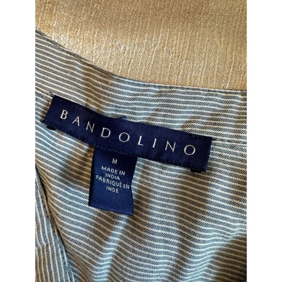 Bandolino Womens Blouse Sz Medium Long Sleeve Striped V Neck Blue White Preppy - Picture 4 of 9